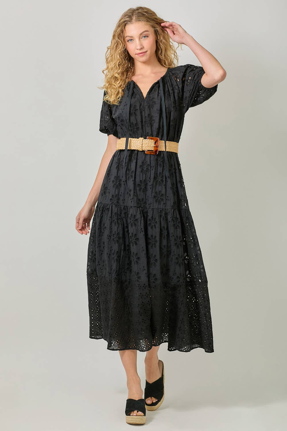 Mystree - Wholesale Dress - Women's - 61037 Puff Sleeve Tiered Eyelet Dress9