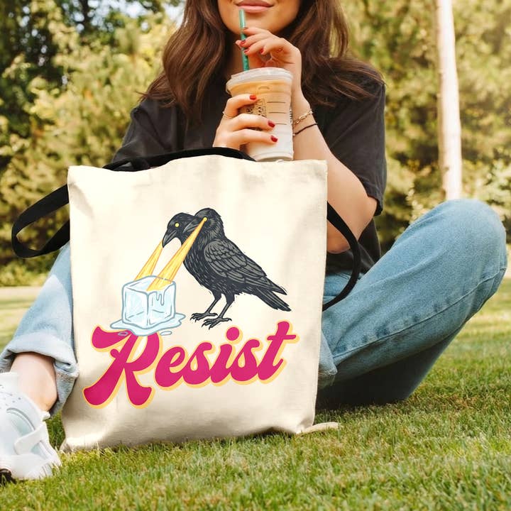 Resist Laser Crow Tote Bag Political Anit ICE Immigrant Gift for wholesale by Vivtrek