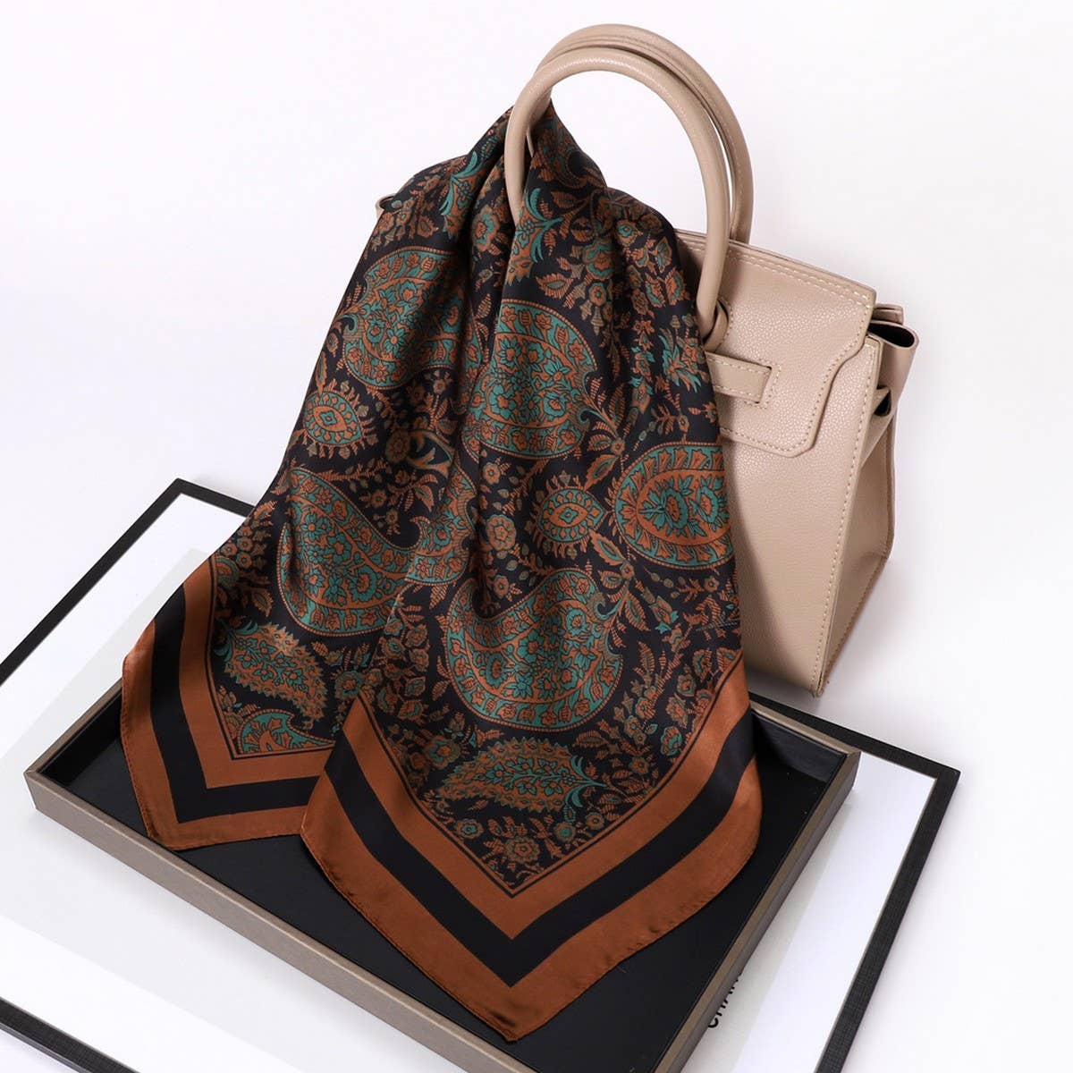 ACCITY - Wholesale Scarf - Women's - Vintage Letter Print Satin Square Scarf for Women_CWASC080912