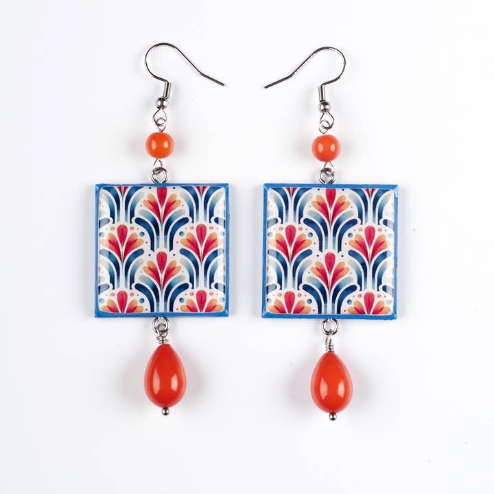 Orecchini Artigianali in legno e resina - fiori quadrati per la vendita all'ingrosso da parte di 4everyday Handmade