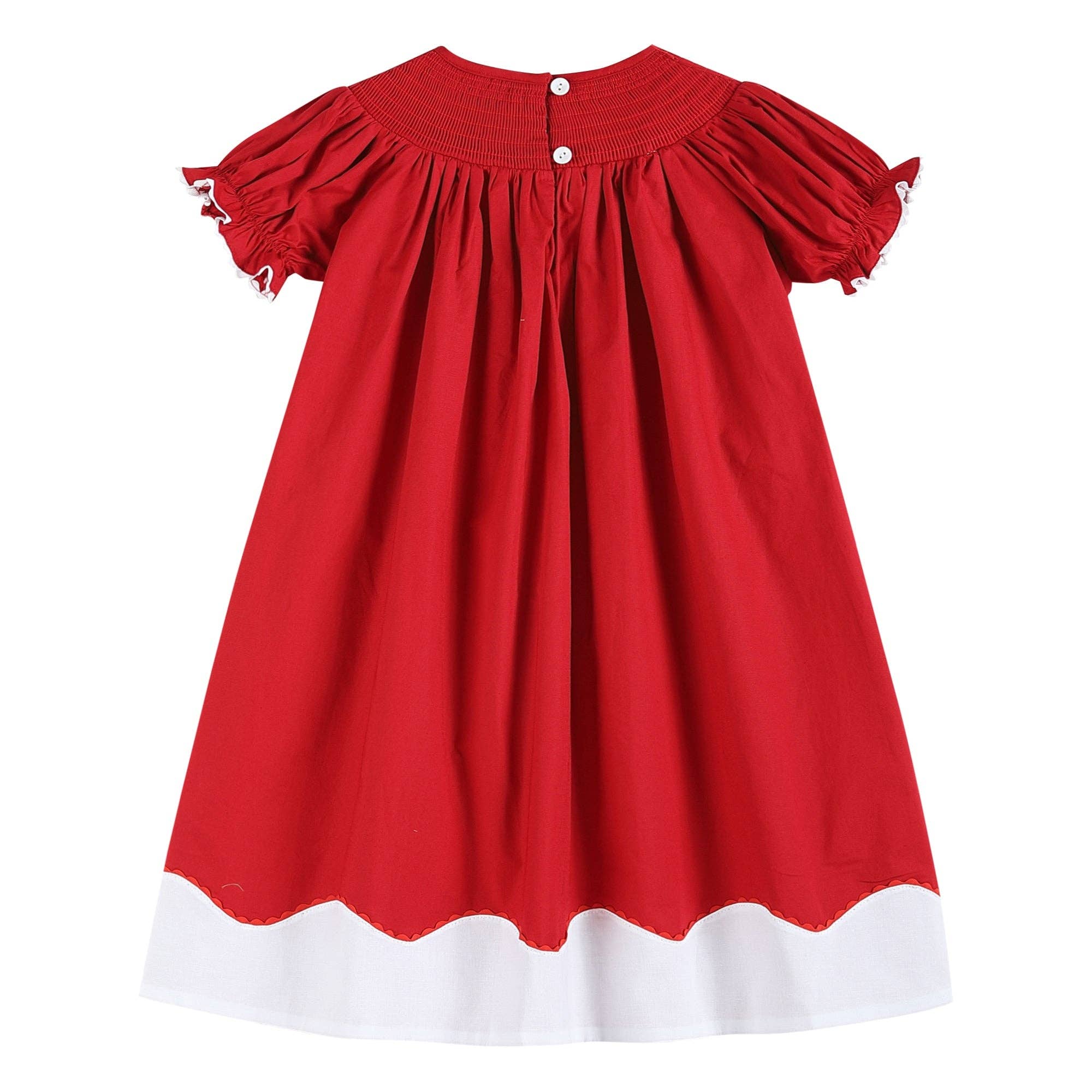 Lil Cactus - Wholesale Dress - Kids - Red and White Santa Smocked Bishop Dress2