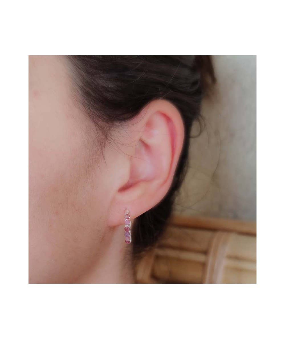 COM FORSA SL - Vente Créoles - Créoles en argent sterling 925 avec pierre de tourmaline rose2