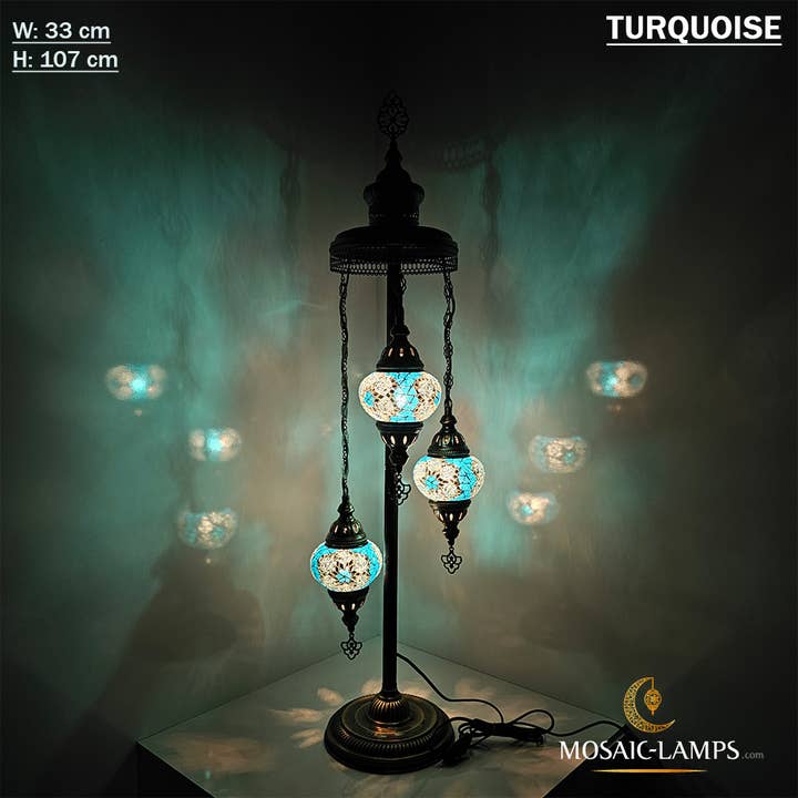 Mosaic Lamps - Vente Lampes sur pied - Lampadaires à 3 sphères de taille moyenne, pouf turco-marocain20