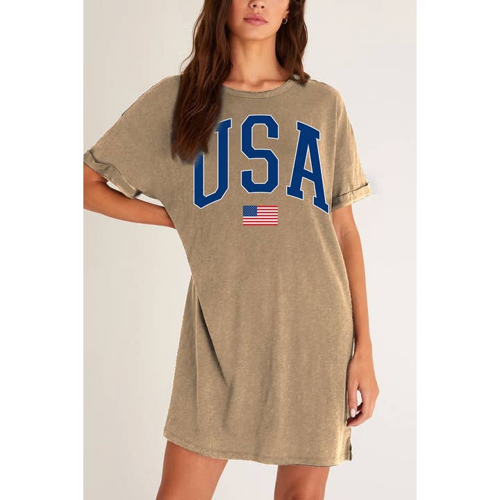 HRTandLUV - Wholesale T-Shirt (Graphic) - Women's - USA USAFLAG MINERAL GRAPHIC DRESS