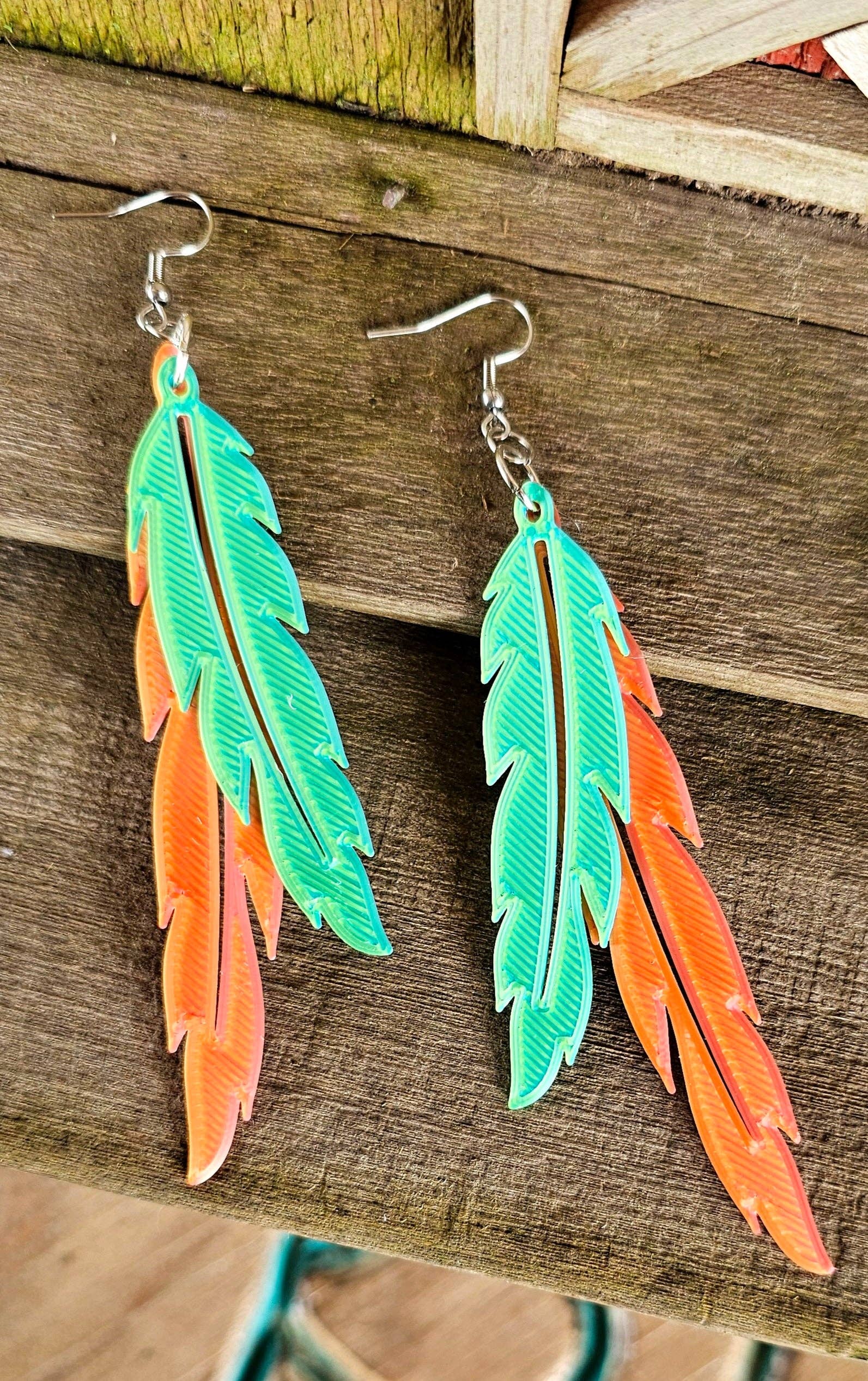 BAHA RANCH WESTERN WEAR - Wholesale Dangle Earrings - 3D Print Double Feather Boho Earrings Made in America1
