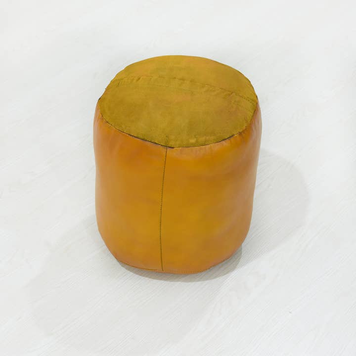 BBH Homes LLC - Wholesale Pouf - Solid Handmade Leather Round Pouf Mustard Color BBH Homes14