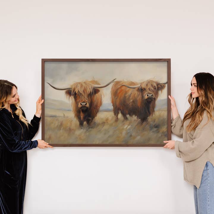 Hangout Home - Vendita all'ingrosso Stampa artistica - Double Highland Cows - Arte su tela Highland Cow - Arte incorniciata3