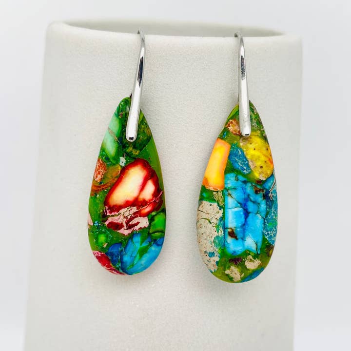 Mio Queena - Wholesale Dangle Earrings - Colored Emperor Stone Geometric Agate Chakra Earrings - CS9