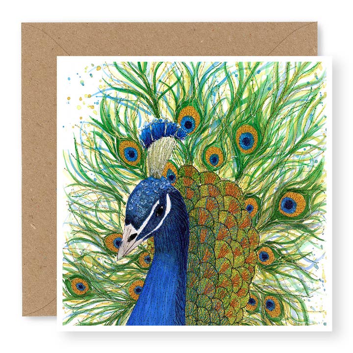 Peacock Everyday Greeting Card Blank Inside for wholesale by Jane Buurman Handmade (Greetings Cards)