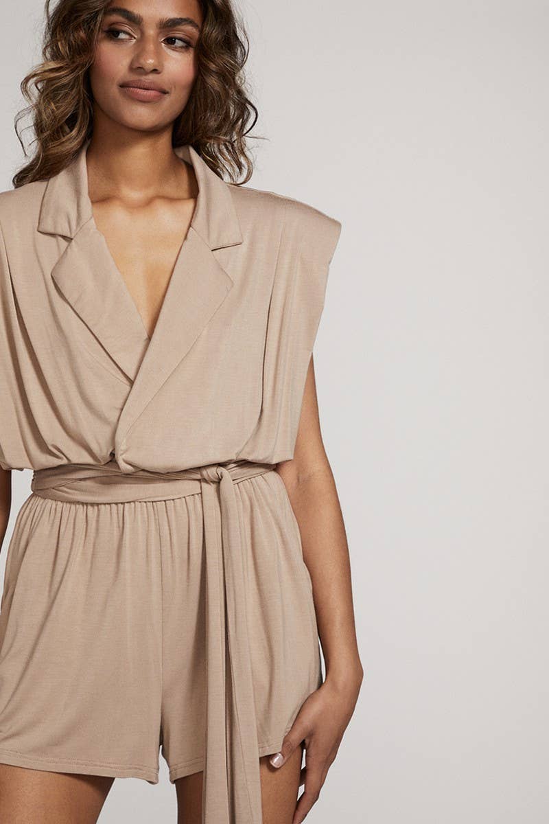 Sand Shoulder pad romper for wholesale on Faire
