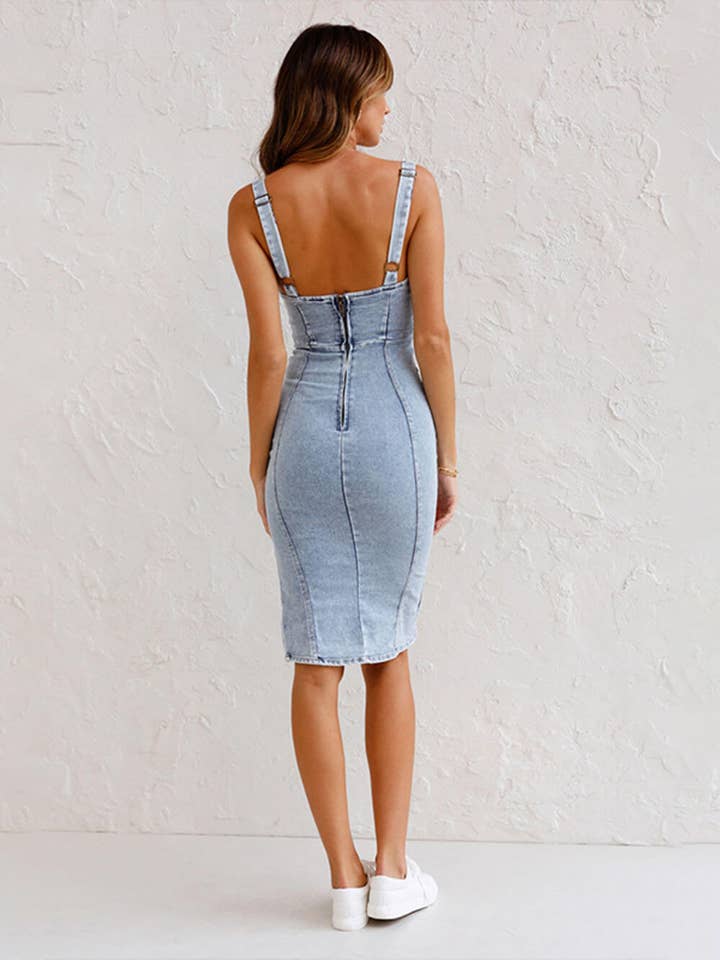 Vibesoothe - Wholesale Dress - Women's - Parisian-Denim Midi-Dress4