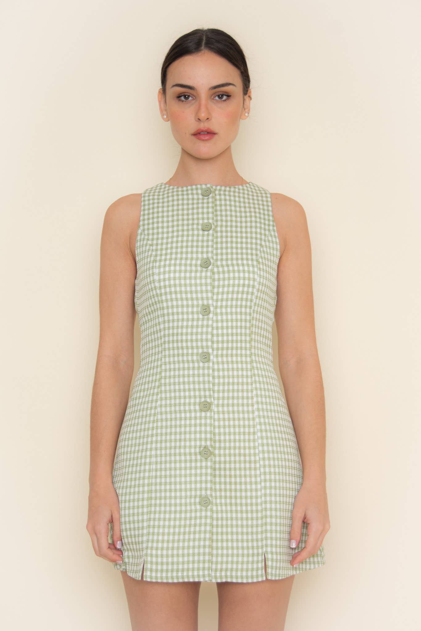 Fore Collection - Wholesale Dress - Women's - GINGHAM CHECKER BUTTON CLOSURE TANK MINI DRESS-DI9935FO4