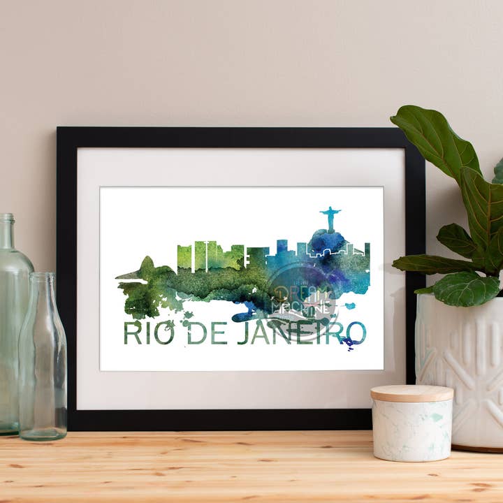Skyline van Rio de Janeiro Aquarel, Skyline van Rio de Janeiro, Rio de Janeiro Art, Rio de Janeiro Poster, Rio de Janeiro Print, Rio de Janeiro WCS131 voor wholesale door DreamMachine Prints