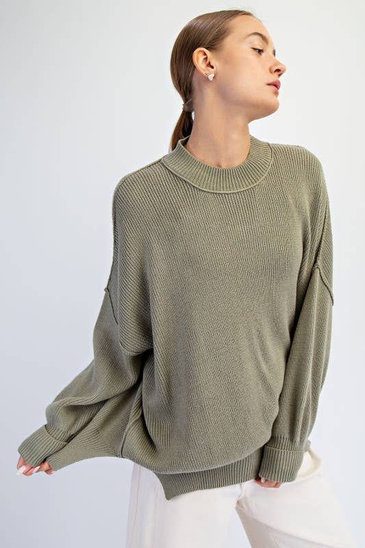 Sunday Morning - Wholesale Tunic Sweater - Women's - SW350037-Crew Neck Oversized Tunic Sweater2