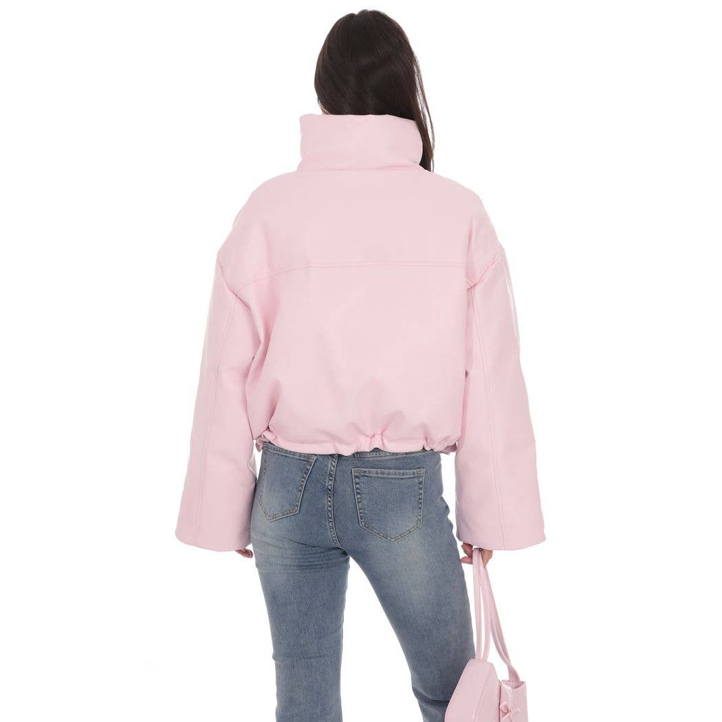 Lucy In The Sky - Wholesale Dress - Women's - High Collar Cropped Puffer Jacket in Pink1