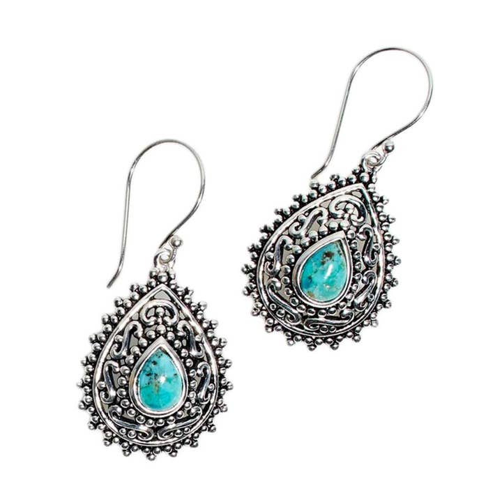 Traanoorbellen van sterling zilver en turkoois voor wholesale door LA GRANDE VITRINE