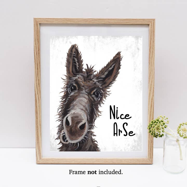 Donkey Art Print 'Nice Arse', Farm Animal Bathroom Art for wholesale by Hippie Hound Studios