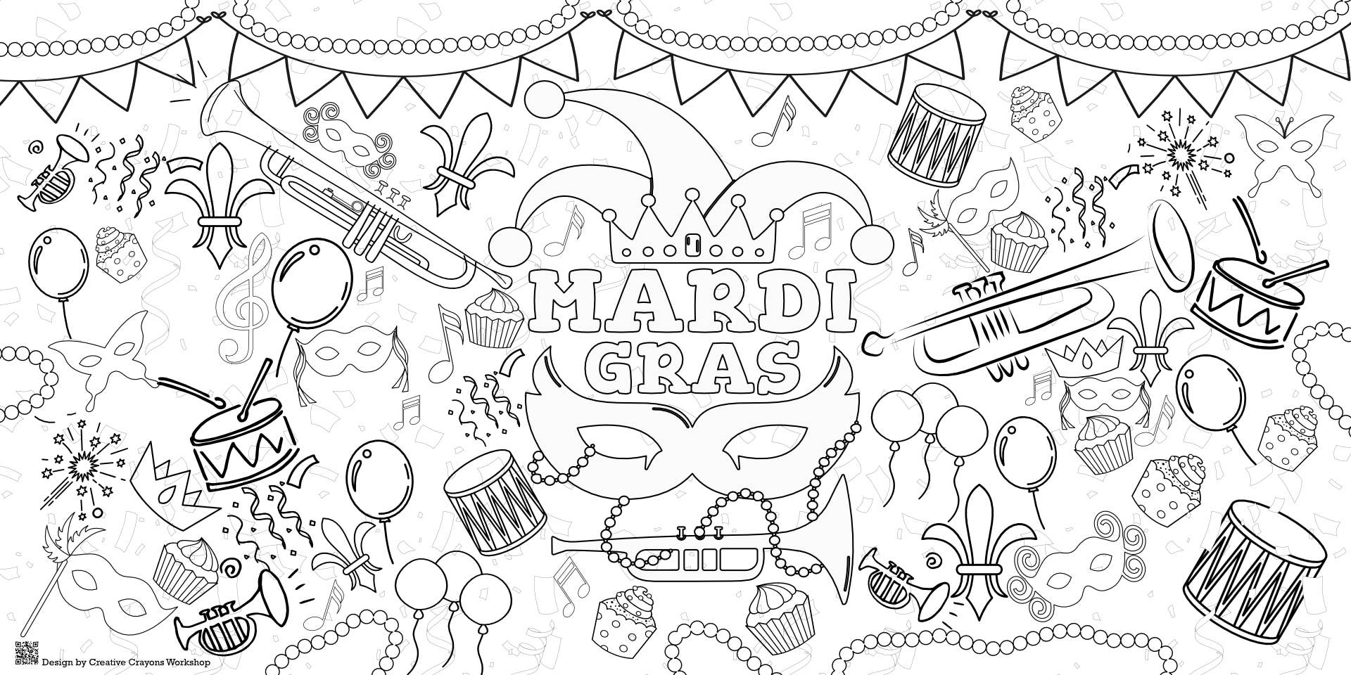 Creative Crayons Workshop - Wholesale Coloring Book - Kids & Baby - Mardi Gras Coloring Tablecloth | New Orleans Party Decor3