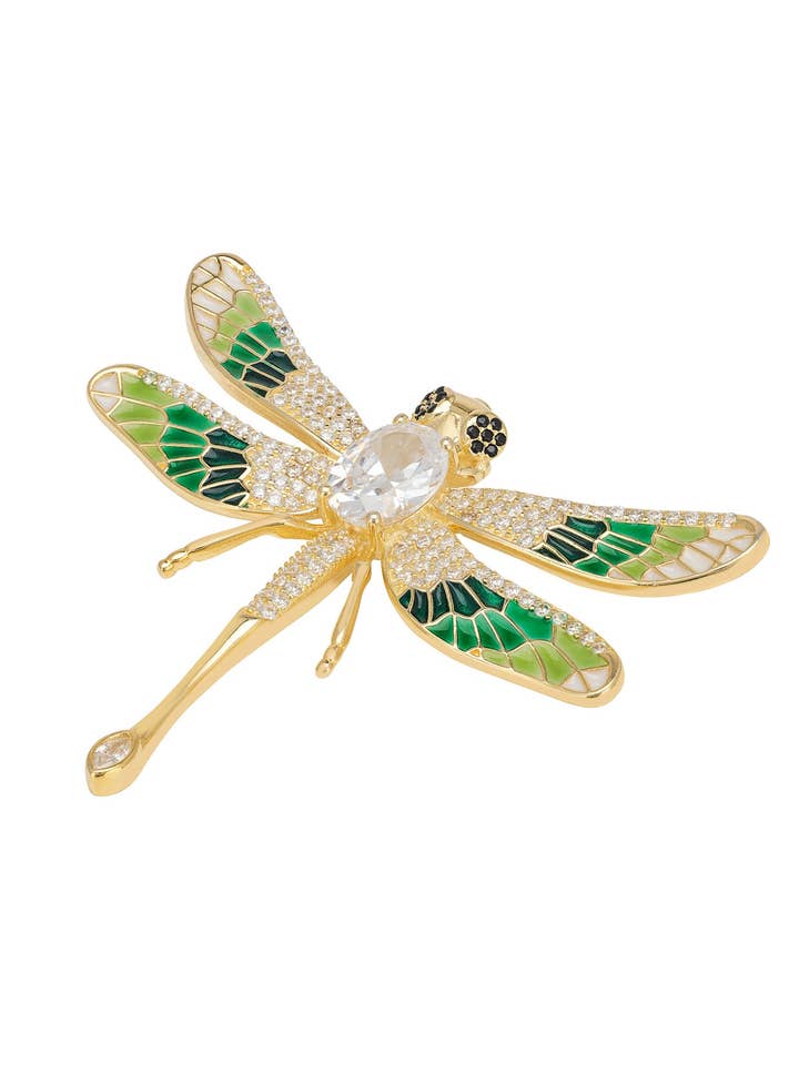 Dragonfly Green Enamel Brooch Gold for wholesale by Latelita