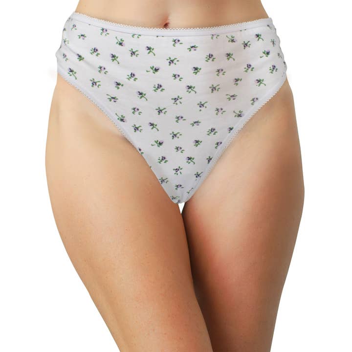 Teri Lingerie's Love Libby Panties - Wholesale Underwear - Women's - Printed Cotton High Waist Thong with Picot Trim
