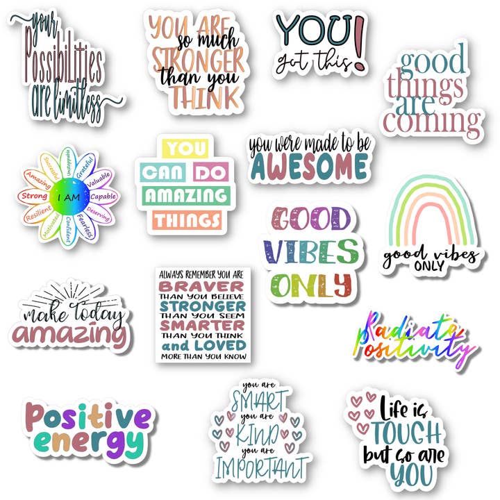 Positive Quote Sticker Pack - 15 Stickers for wholesale by Splendid Designs Store