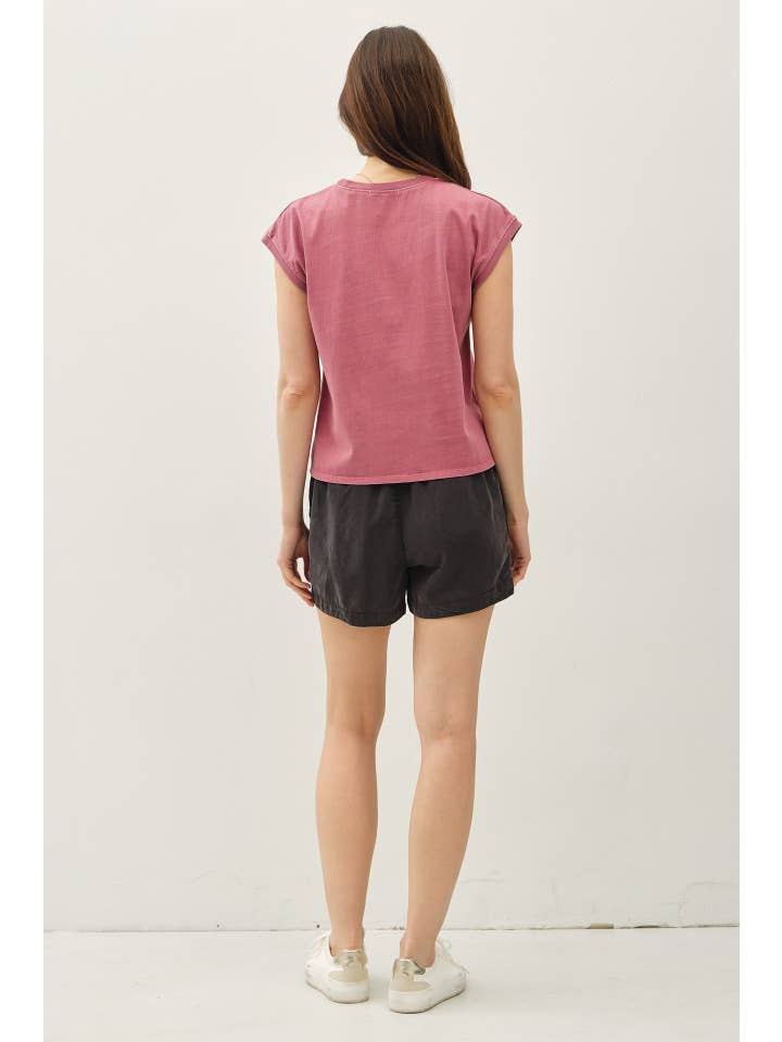 Be Cool - Wholesale T-Shirt - Women's - BASIC ACID WASH CAPPED SLEEVE TEE