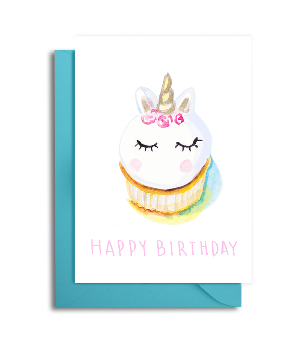Slow Poke Press - Vente Cartes d'anniversaire - Carte d'anniversaire Cupcake Licorne1