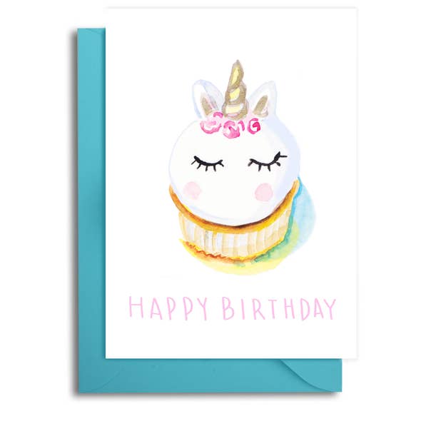 Slow Poke Press - Vente Cartes d'anniversaire - Carte d'anniversaire Cupcake Licorne1