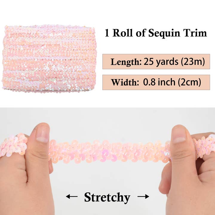 AK Brand - Wholesale Ribbon – Gift wrapping - Elastic Sequin Trim 0.8 Inch Glitter Paillette Ribbon45