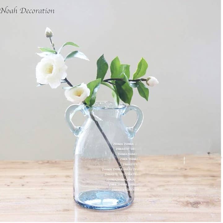 Noah Decoration - Wholesale Vase - Farmhouse Double Ear Blue Tint Glass Vase Large medium small