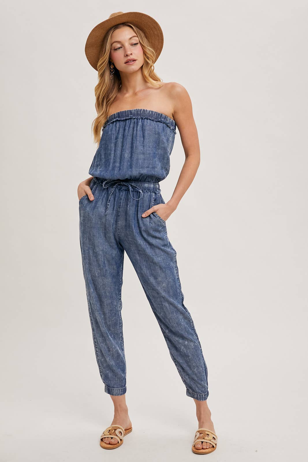 WASHED DENIM ACID WASH TUBE JUMPSUIT for wholesale on Faire1