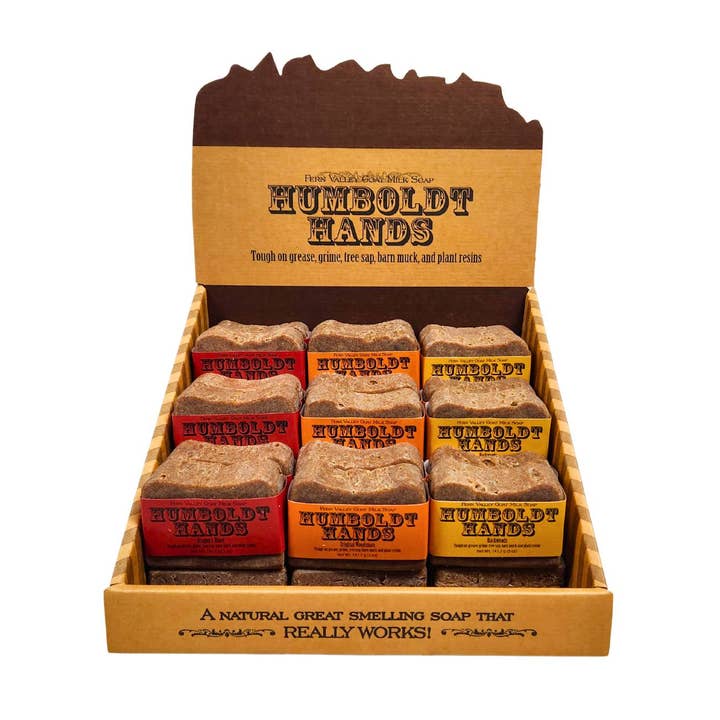 Humboldt Hands 36 Bar Display Box for wholesale by Fern Valley Goat Milk Soap