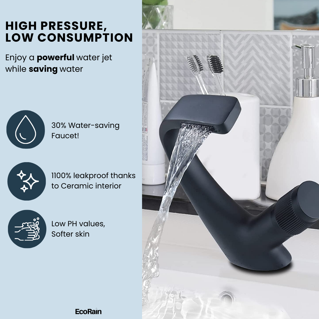 EcoRain - Vente Crochets muraux - Robinet de lavabo EcoRain Tom avec effet cascade - Noir6