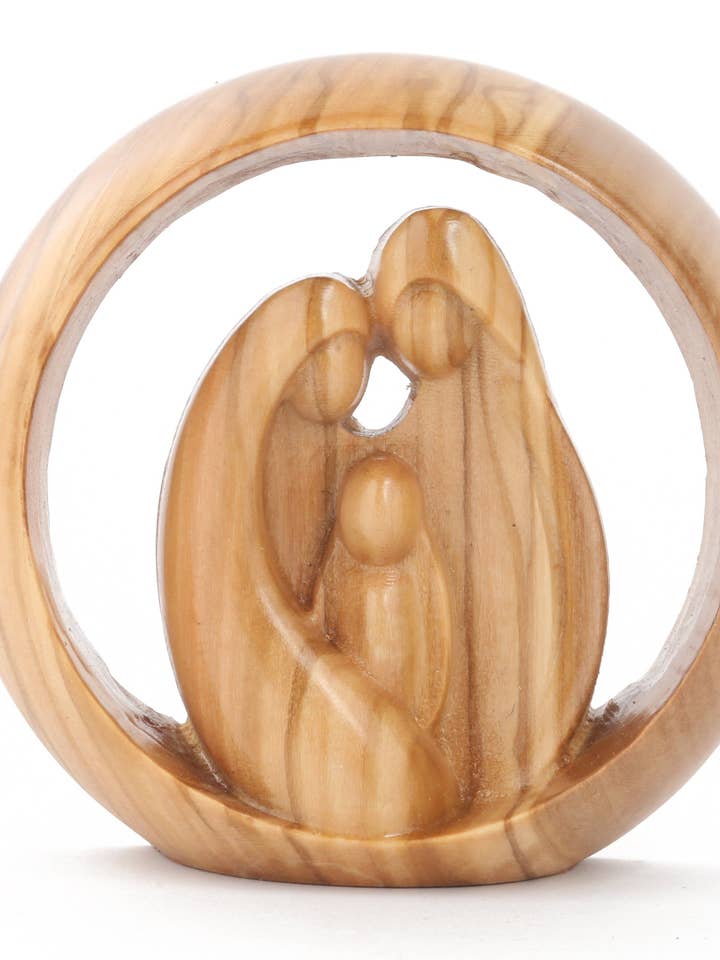 Olive Wood Nativity Scene_ Holy Family in Circle for wholesale by Holyland Artisans