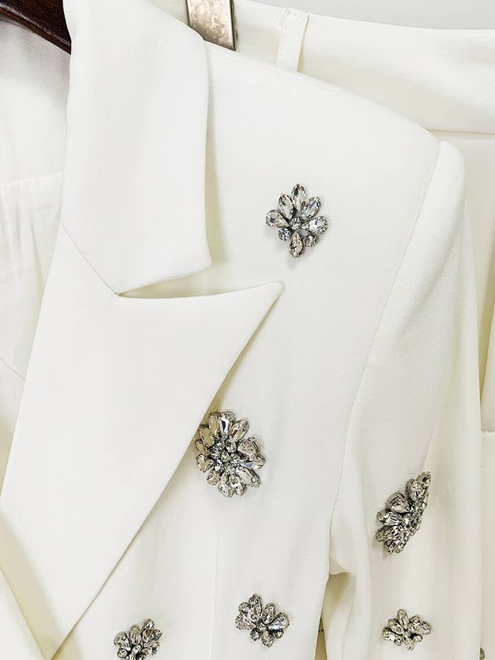 White SET8-11Y Diamond Beaded Suit Jacket & Flared Trousers Set for wholesale on Faire