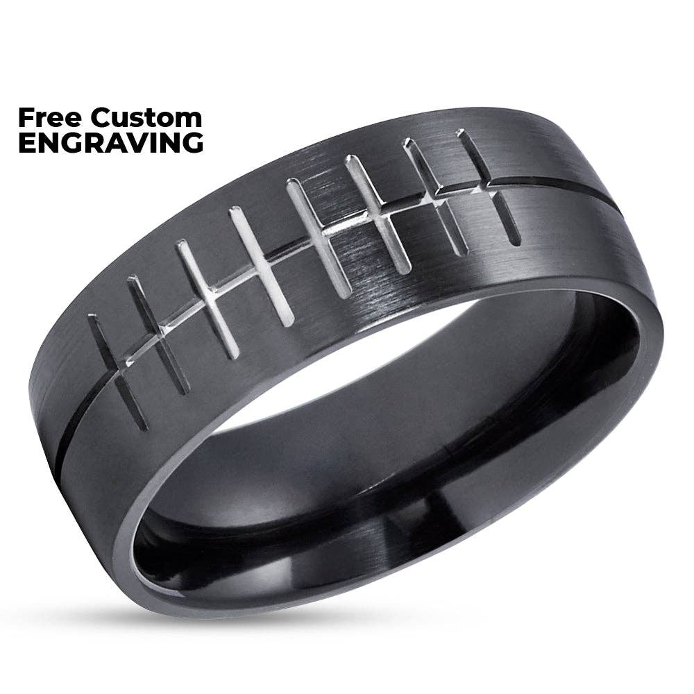 Black Football Wedding Ring - Zirconium Wedding Ring - Football Ring - Man's Ring - Woman's for wholesale on Faire1