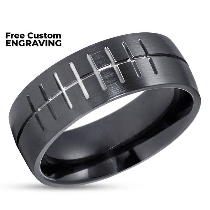 Black Football Wedding Ring - Zirconium Wedding Ring - Football Ring - Man's Ring - Woman's for wholesale on Faire1