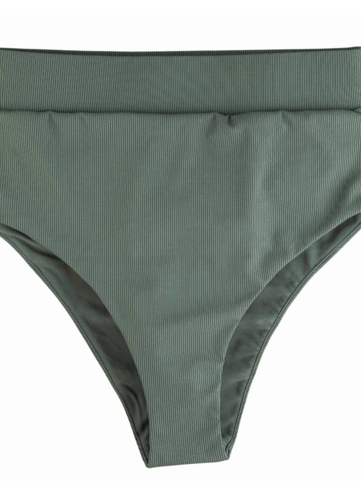 Bas de bikini taille haute vert côtelé pour femme pour la vente par Current Tyed Clothing