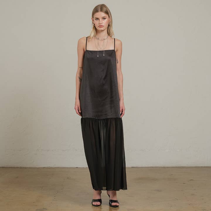 Satin Sheer Hem Maxi Slip Dress - RD1266 for wholesale by RAISONNEL
