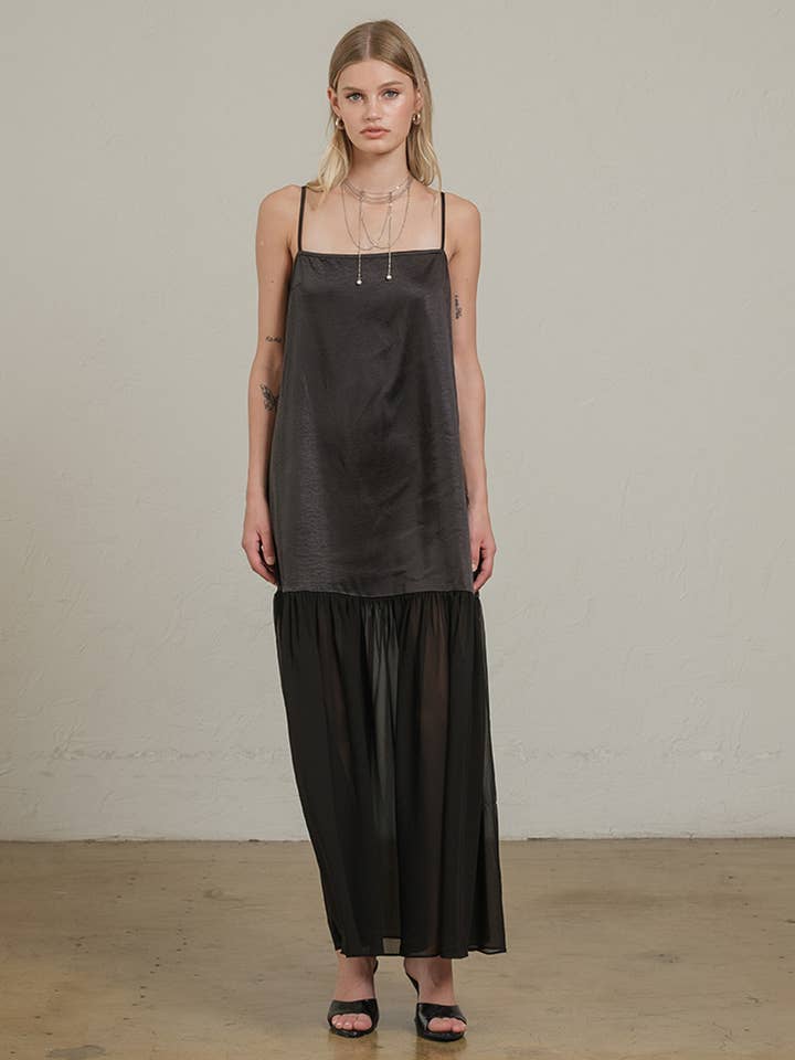 Satin Sheer Hem Maxi Slip Dress - RD1266 for wholesale by RAISONNEL