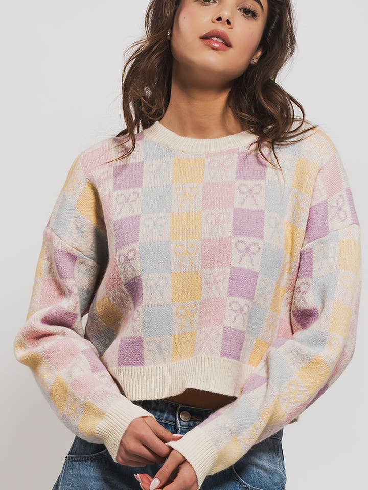 Urban Daizy - Wholesale Knit Sweater - Women's - Pretty Pastel Knit Bow Sweater