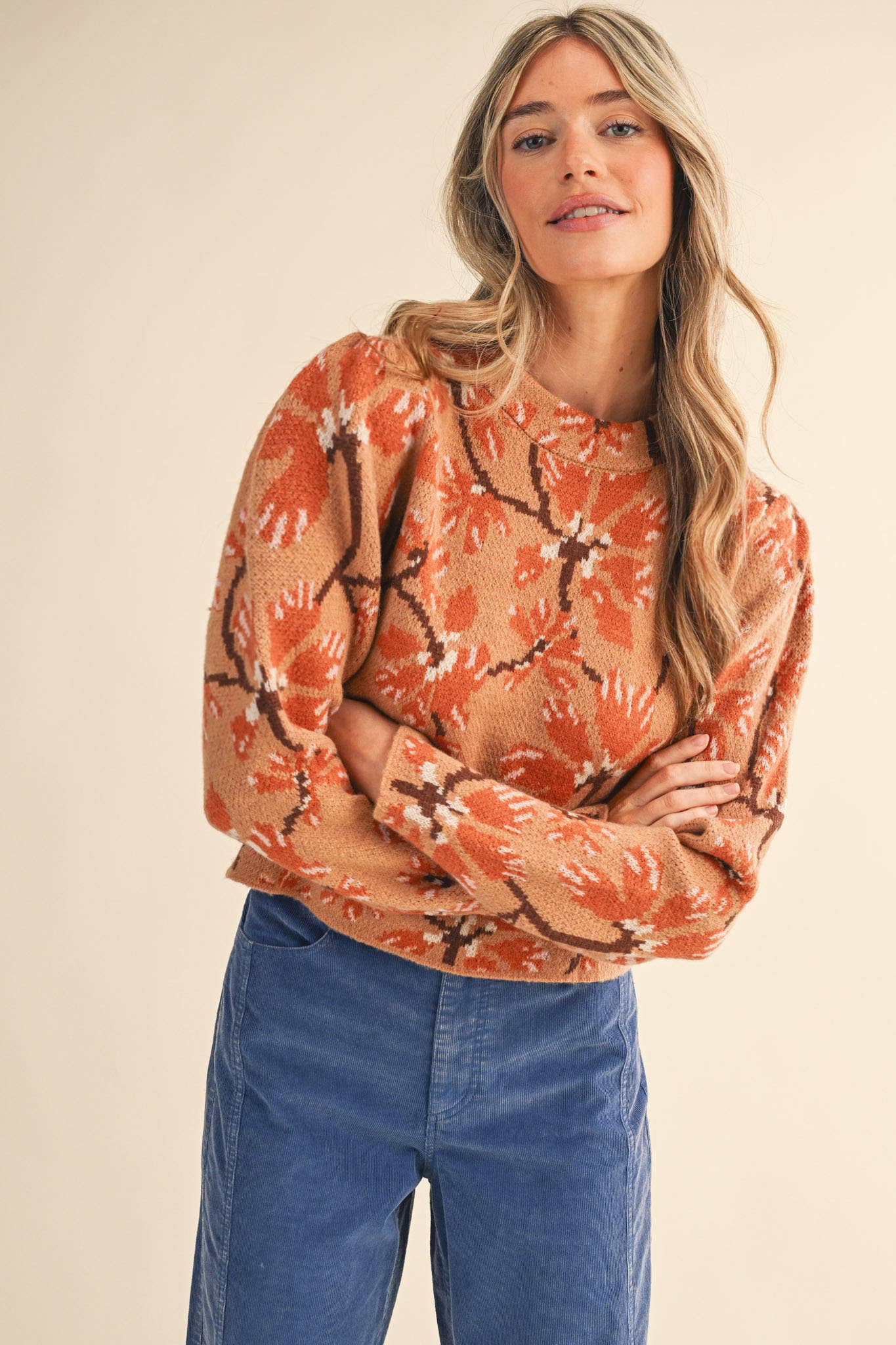 &MERCI - Wholesale Knit Sweater - Women's - FLORAL MOCK NECK SWEATER MSW111013