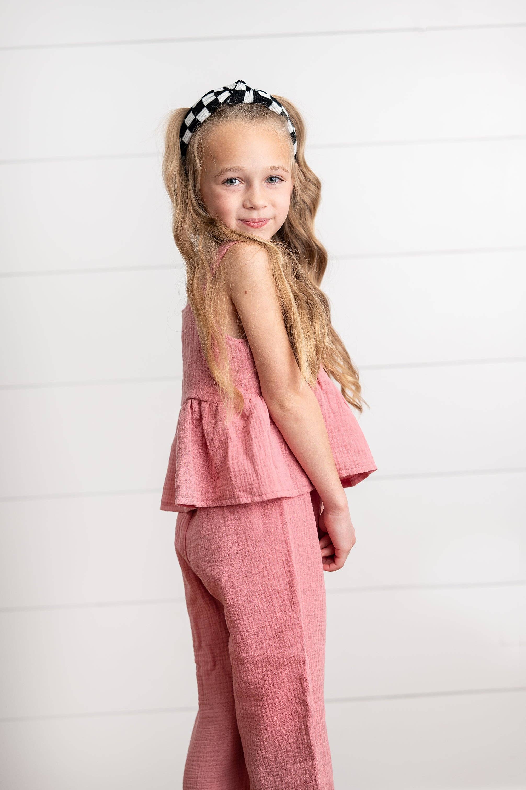 Wren & James - Wholesale Top & Pant Set - Kids - Girls Dusty Pink Gauze Weave Ruffle Spring Summer Set5