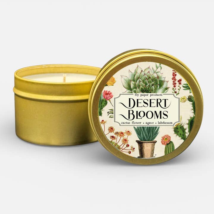 Ørkenblomster 4 oz duftlys - kaktusblomst + agave + labdanum for engroshandel hos Fly Paper Products