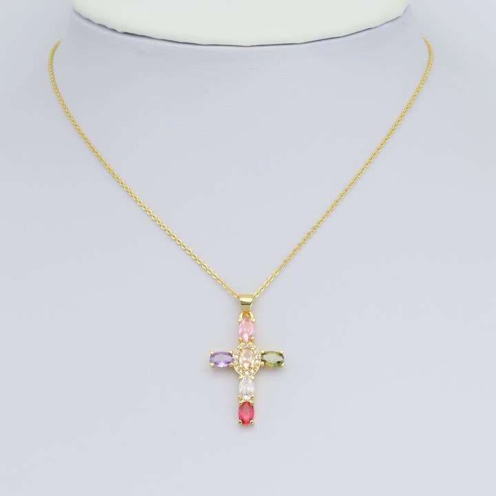 BestBeads&Beyond - Wholesale Individual Charm/Pendant - Gold Colorful Oval CZ Cross Charm Pendant, Sku#LD640