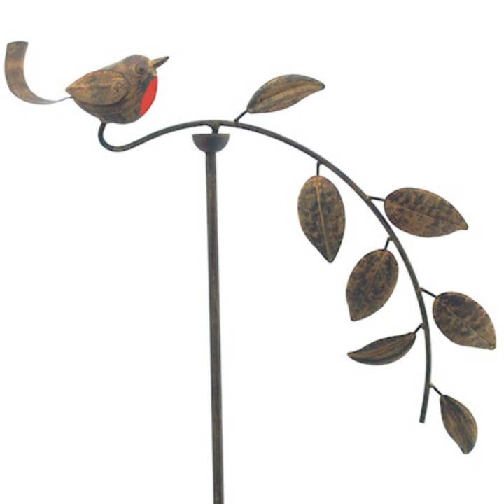 1.28m Tall Rusty Robin Metal Garden Stake - Spinner Balancer Ornament Decoration for wholesale by Berpar
