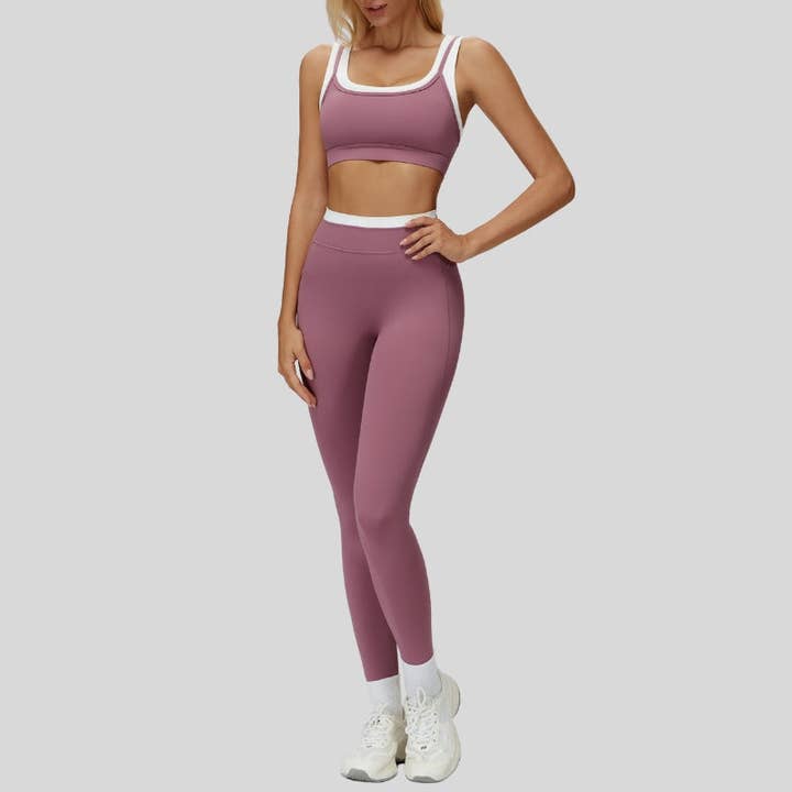 Contrast color sports bra + sports legginggs 2-piece set for wholesale by WONDERXFANS
