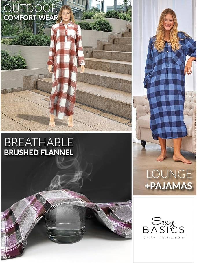 I-Wear Brands - Wholesale Nightgown - Women's - 2 Pack Women's Cotton Flannel Long Nightshirt Dress4
