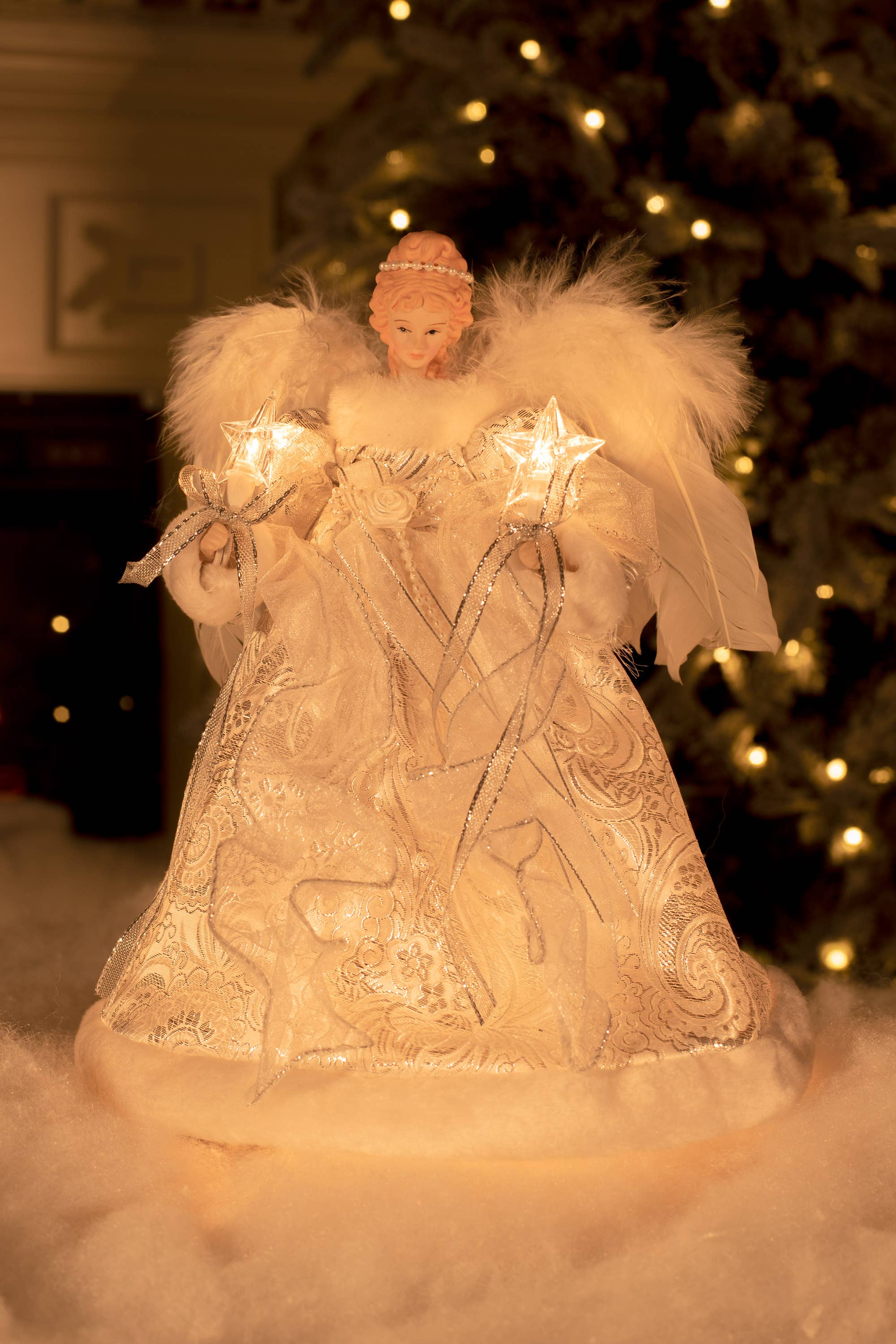 Starlight Collection - Wholesale Tree Topper - Silver/White 10-Light Vintage Angel Tree topper1