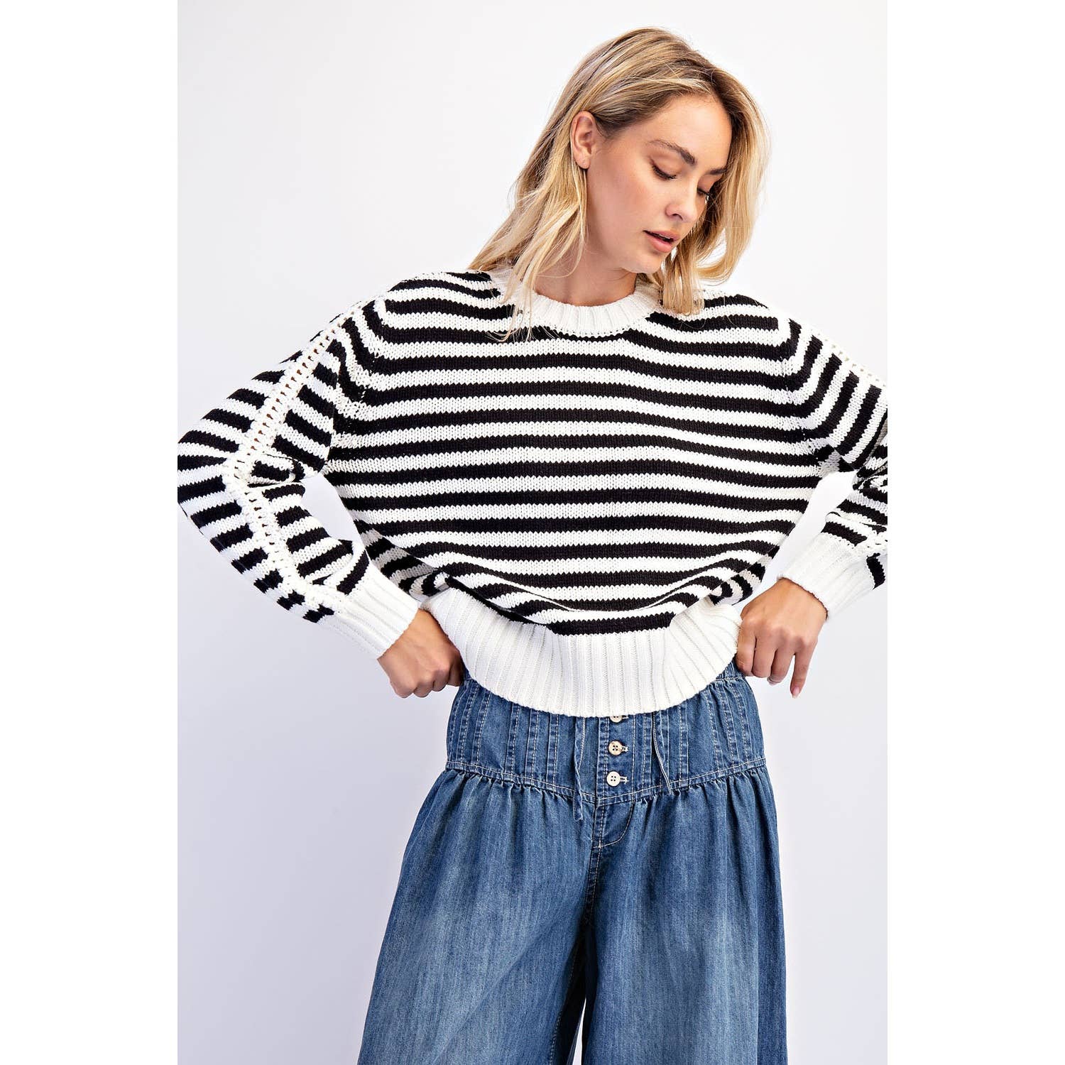 COTIERRA - Vente Pull en maille – femme - PULL RAYÉ À COL ROND18